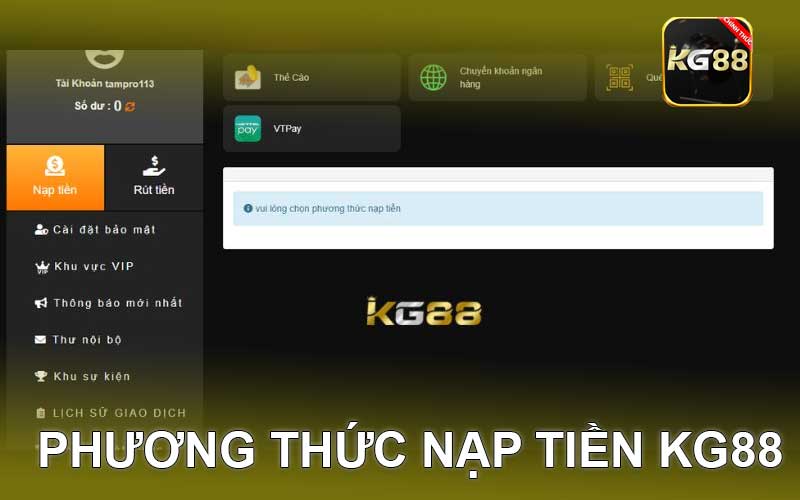 phương thức nạp tiền kg88